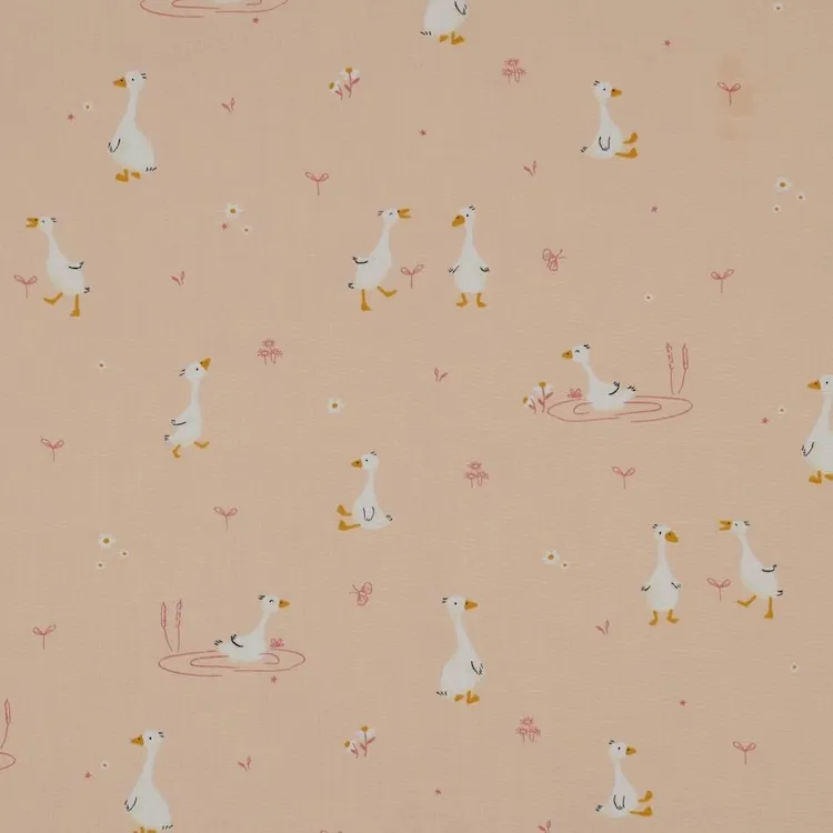 Cotton Poplin Fabric with Cute Geese on Peach 