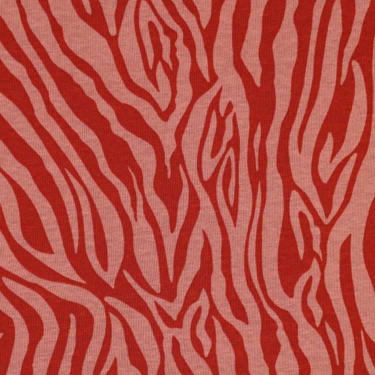 Alpen Fleece Sweatshirt Fabric with Zebra Animal Print in Coral Shades