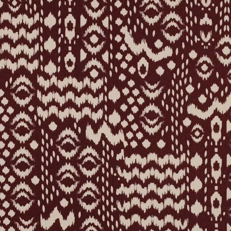 Cotton Canvas Fabric with Bohemian Abstarct Pattern in Bordeaux Red
