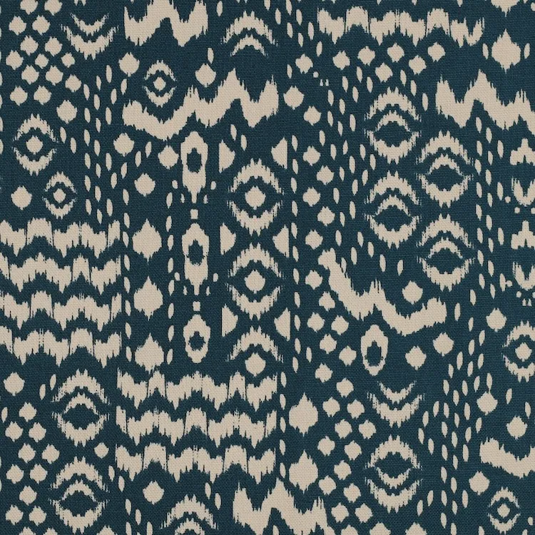 Cotton Canvas Fabric with Bohemian Abstarct Pattern in Petrol Green