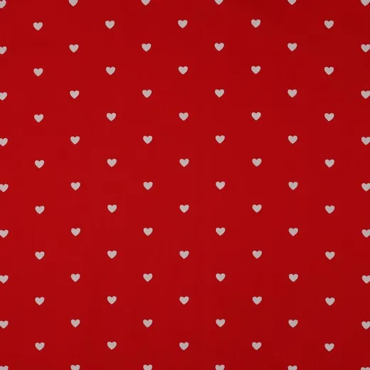 Cotton Poplin Fabric with White Hearts on Red