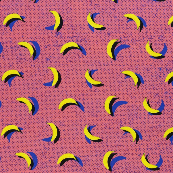 Cotton Canvas Fabric with Pop Art Bananas On Pink 