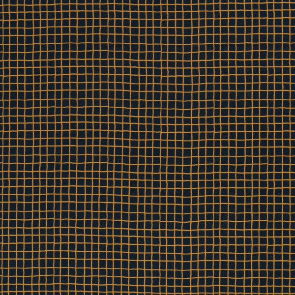 French Terry Fabric with Mustard Grid on Black