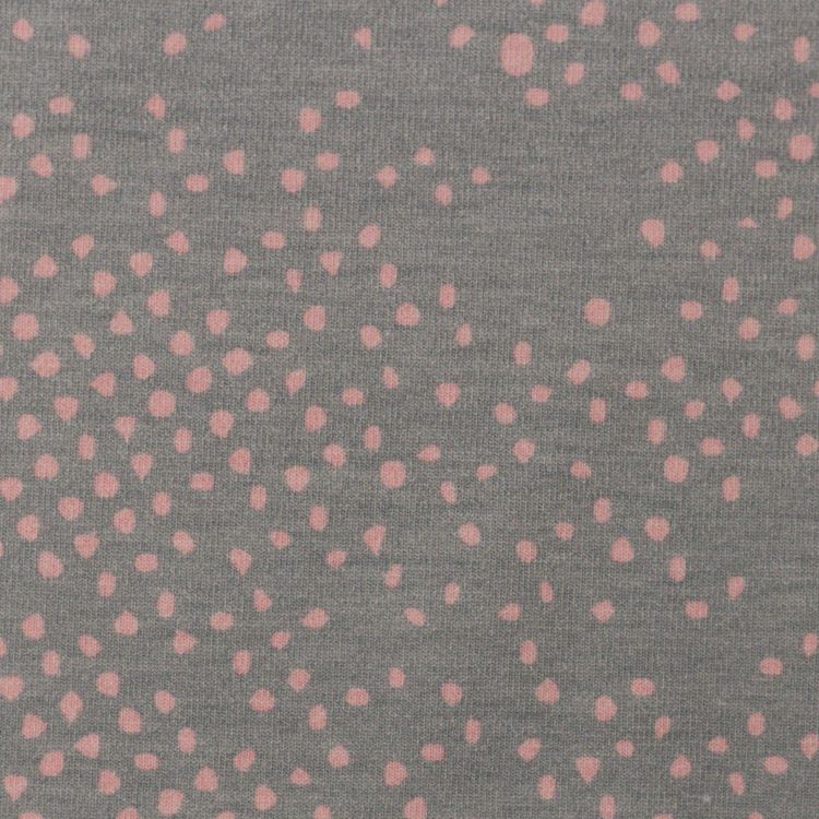 Cotton Jersey fabric with PInk Sprinkled Dots on Light Grey