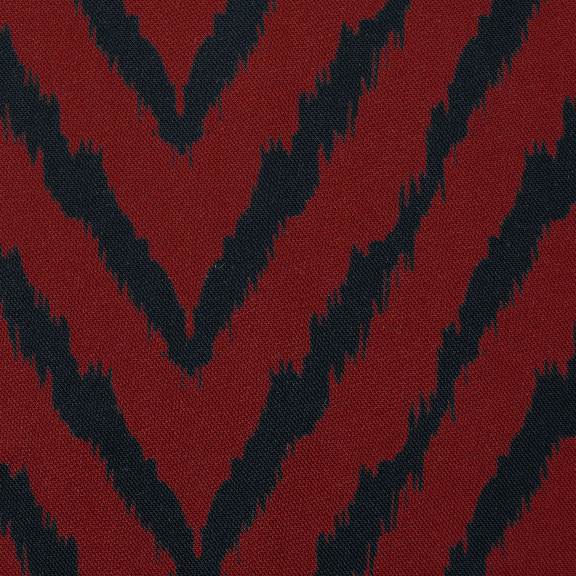Viscose Fabric with Large Black Chevron Stripe on Dark Red