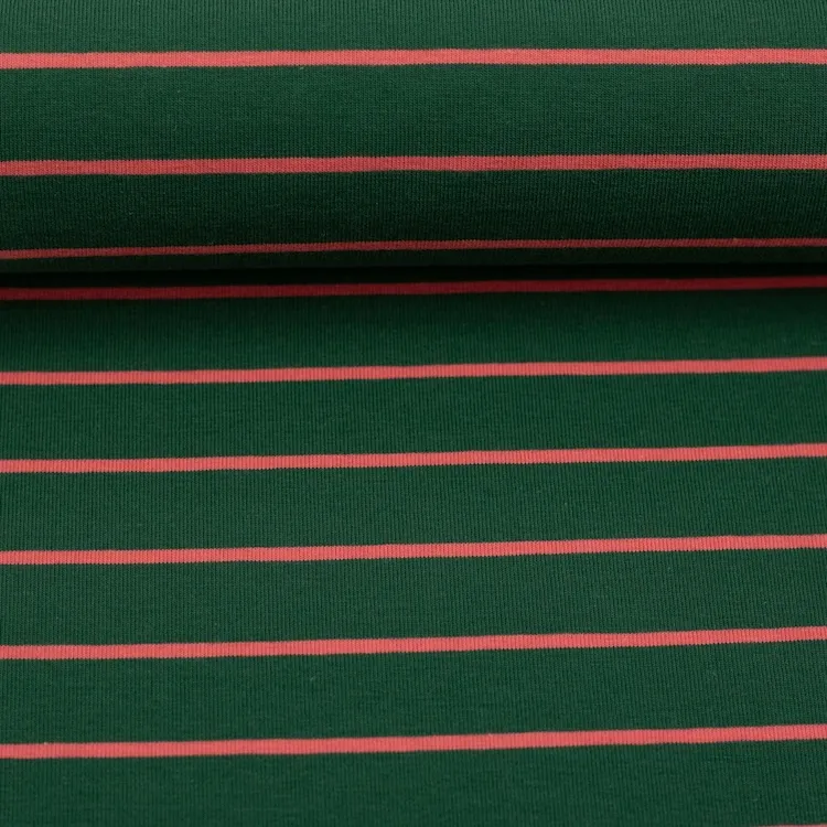 Yarn Dyed Cotton Jersey in Green with Pink Stripes