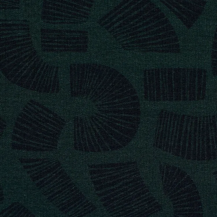 Cotton Modal Blend French French Terry Fabric with Navy Blue Abstract Fans on Green