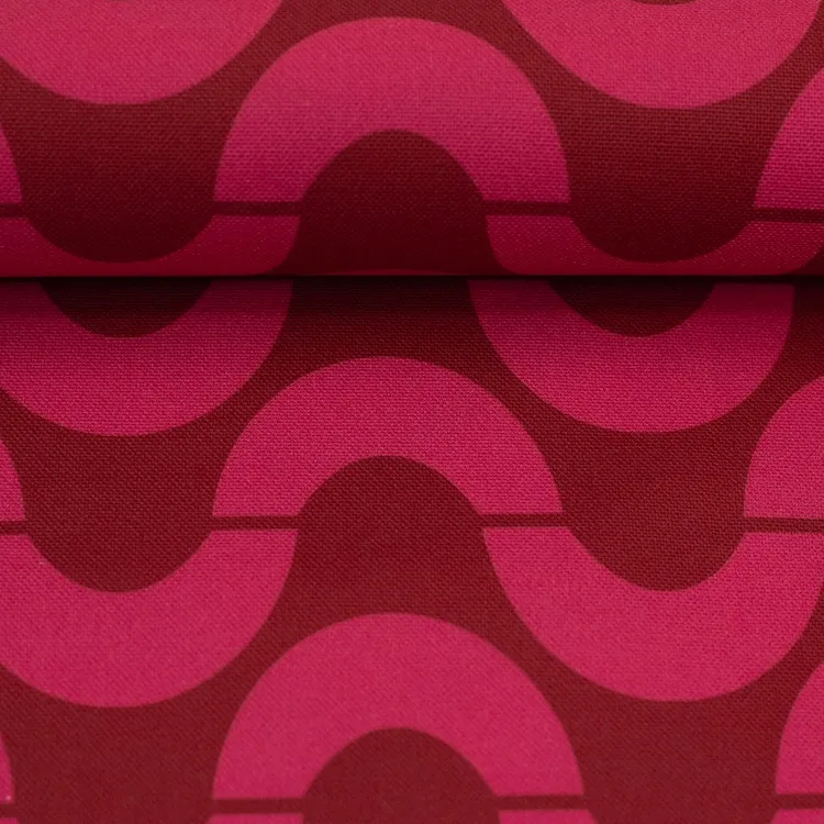 Cotton Canvas in Red with Pink Wave Pattern