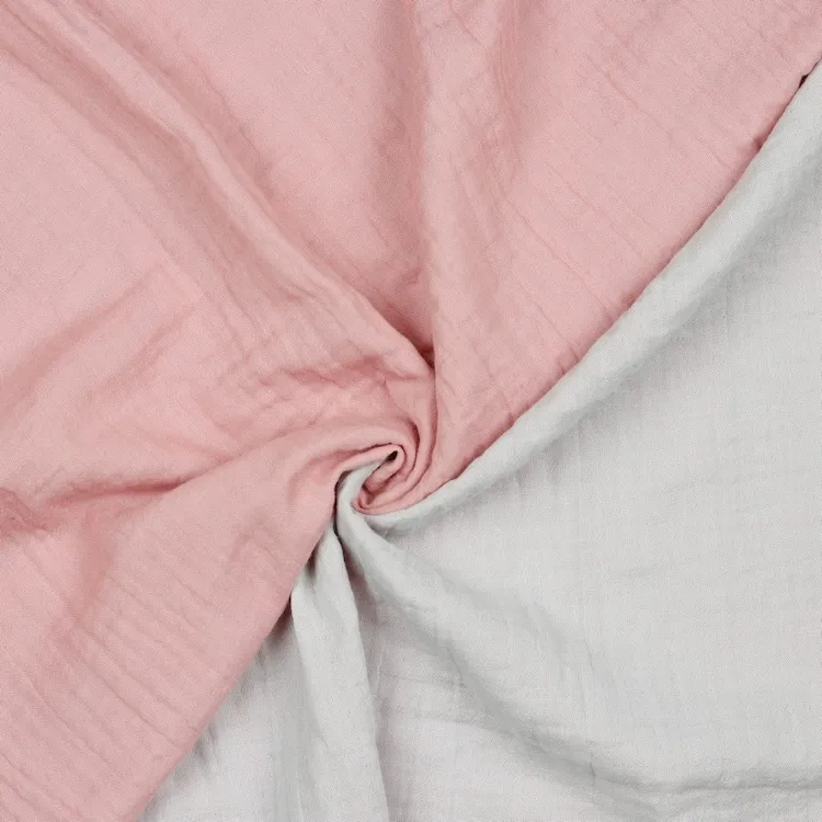 Organic Double Sided Double Gauze Fabric in Light Grey and Pink