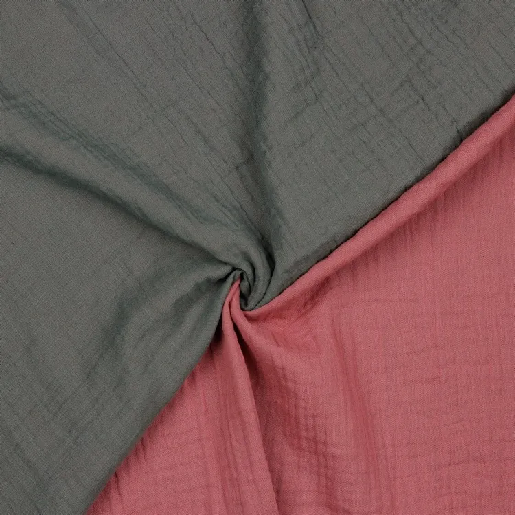 Organic Double Sided Double Gauze Fabric in Dark Grey and Rose Pink