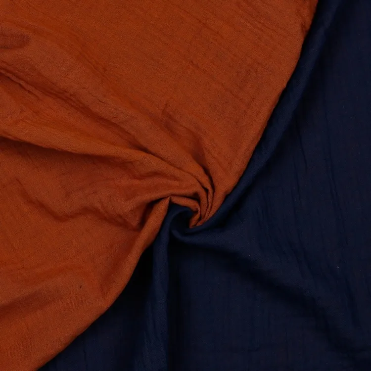 Organic Double Sided Double Gauze Fabric in Rust Orange and Navy Blue