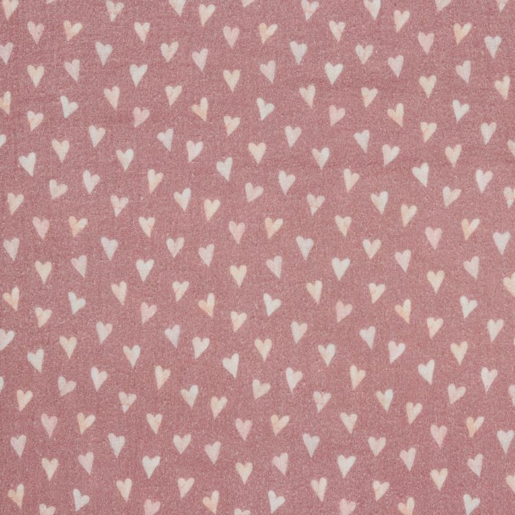 REMNANT - 0.75m - Organic Double Gauze with Hearts on Old Rose