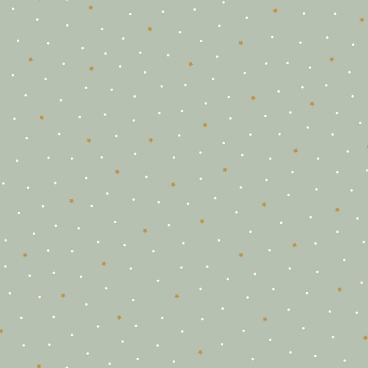 Organic Cotton Poplin Fabric with Dots and Stars on Sage Green