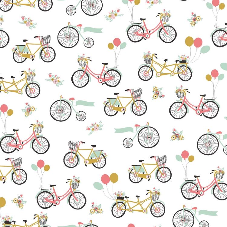 Organic Cotton Fabric with Bicycles On Cream