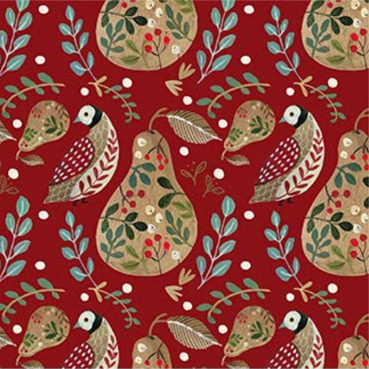 Quilting Fabric - Partridge on Red from 12 Days of Christmas by Sharon Montgomery for Northcott DP23454-24