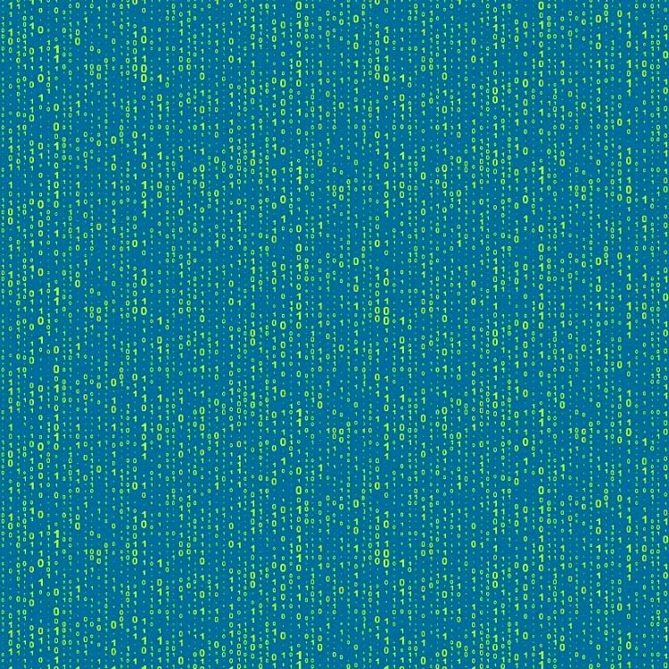Quilting Fabric - Binary Code on Blue from Rollicking Robots by Patrick Lose for Northcott 10037-64