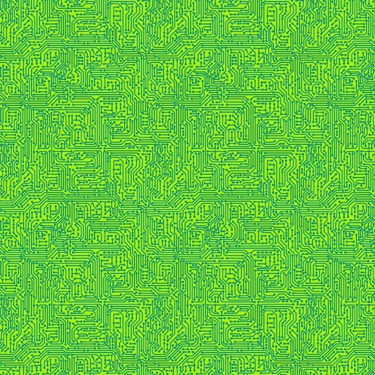 Quilting Fabric - Circuitry Green on Green from Rollicking Robots by Patrick Lose for Northcott 10038-71