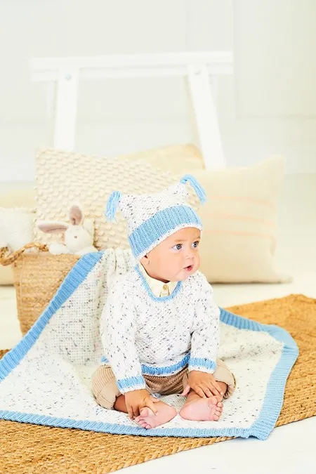 Knitting Pattern - Bambino Dotty DK Baby Sweater, Hat and Blanket with Border 10202