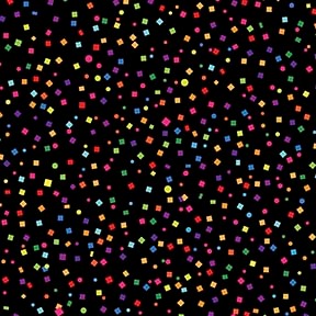 Quilting Fabric - Colourful Square Dots on Black from Hooray by Patrick Lose for Northcott 10226 99