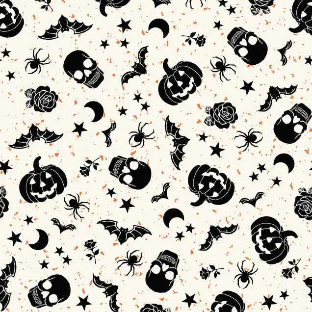 Quilting Fabrics - Halloween Icons on Off White from Goth Gardens by Maywood Studios MAS10852-W
