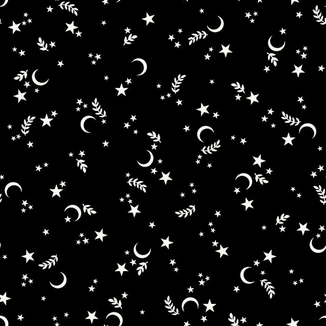 Quilting Fabrics - Crescent Moons and Stars on Black from Goth Gardens by Maywood Studios MAS10855-J