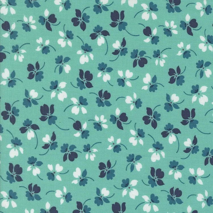Quilting Fabric - Floral on Aqua Blue from Color Crush by V and Co. for Moda 10882 17