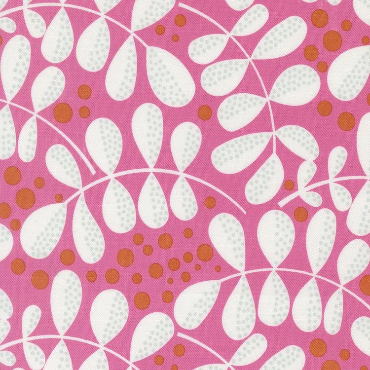 Quilting Fabric - Modern Leaf on Cerise Pink from Bali Song by Zen Chic for Moda 11663-14