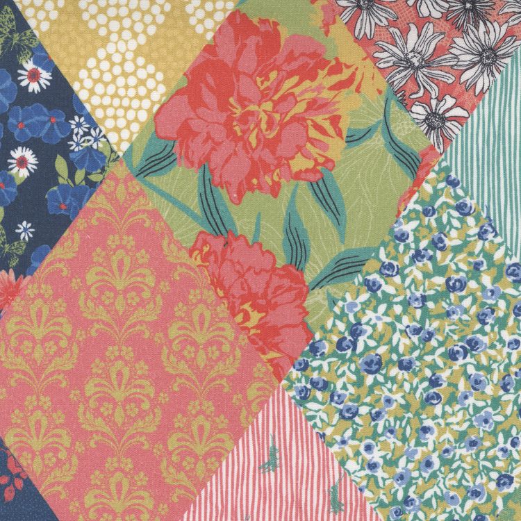 Rayon Fabric with Colourful Patchwork Diamonds by Crystal Manning for Moda Fabrics