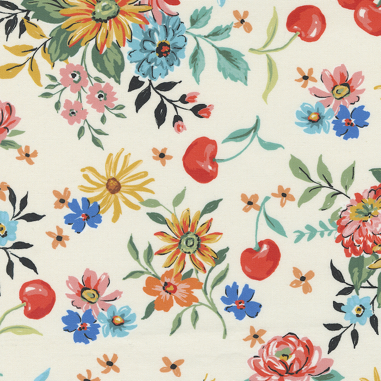 Quilting Fabric - Flowers and Cherries on Off White from Julia by Crystal Manning for Moda 11920 11