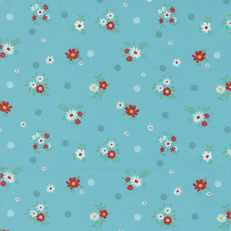 Quilting Fabric - Flowers and Dots on Turquoise Blue from Julia by Crystal Manning for Moda 11926 14