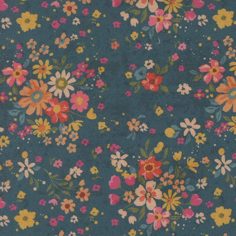 Quilting Fabric - Floral on Peacock Blue from Sagewood by Crystal Manning for Moda 11951 16