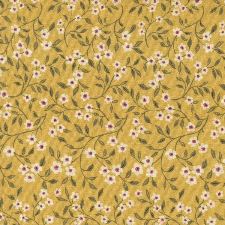 Quilting Fabric - Floral Vines on Yellow from Sagewood by Crystal Manning for Moda 11953 13
