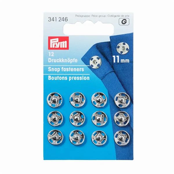 Snap Fasteners - 11mm Sew-On in Silver by Prym 341 246