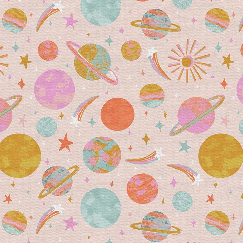 Quilting Fabric - Planets on Pink from Dino Daydreams by Iris + Sea for Paintbrush Studio 12023492