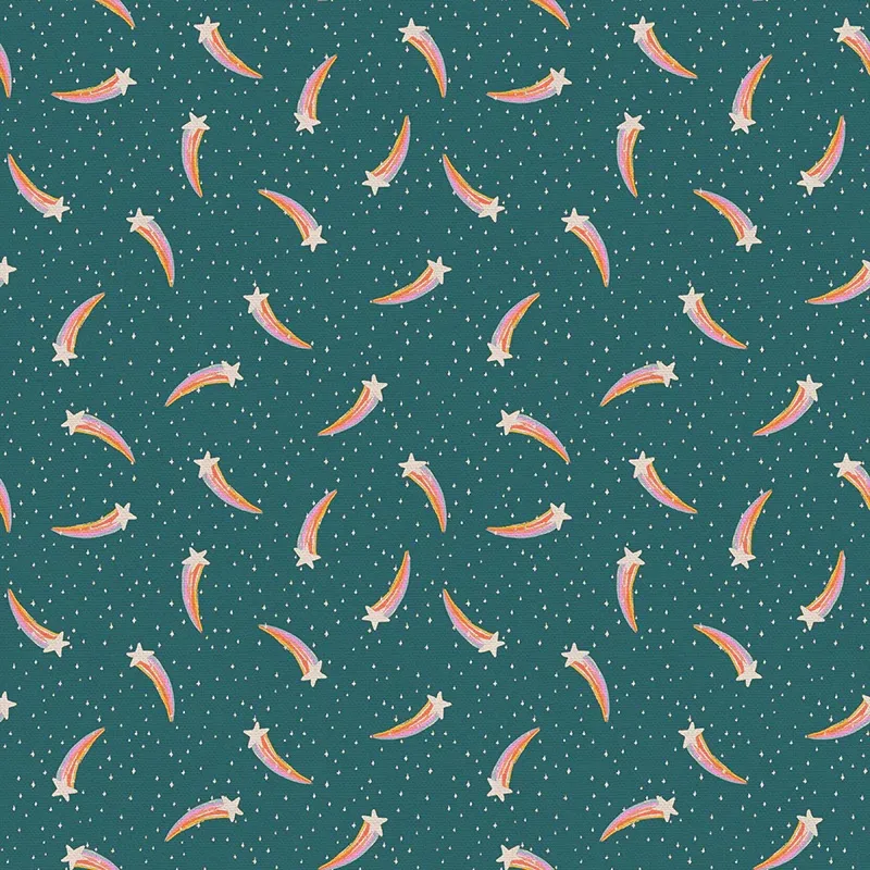 Quilting Fabric - Shooting Stars on Teal Blue from Dino Daydreams by Iris + Sea for Paintbrush Studio 12023500