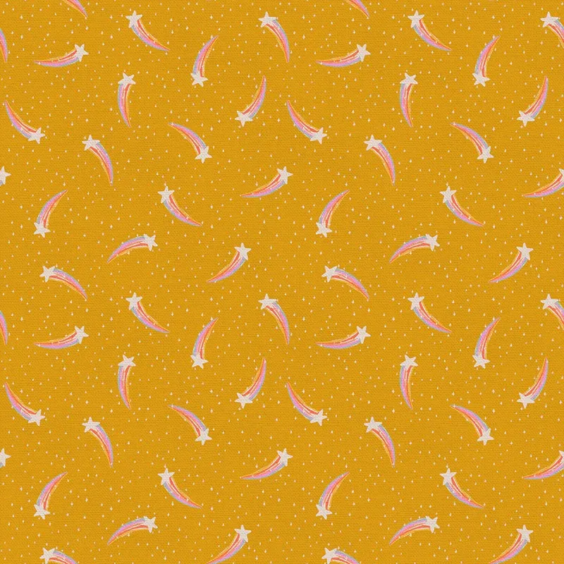 Quilting Fabric - Shooting Stars on Golden Yellow from Dino Daydreams by Iris + Sea for Paintbrush Studio 12023501
