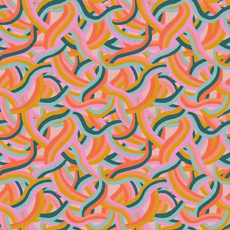 Quilting Fabric - Multi Colour Retro Squigles from Dino Daydreams by Iris + Sea for Paintbrush Studio 12023504