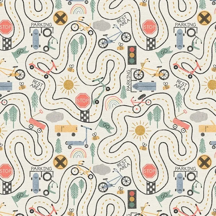 Quilting Fabric - Road Map on Cream from Driveway Days by Stacy Ward for Paintbrush Studios 12024666