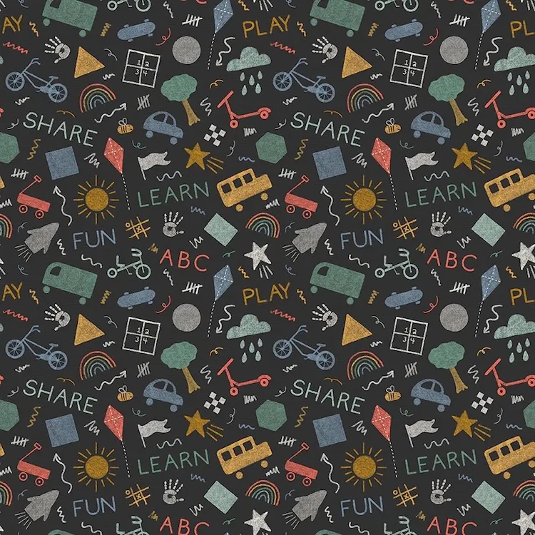 Quilting Fabric - Doodles on Black from Driveway Days by Stacy Ward for Paintbrush Studios 12024670