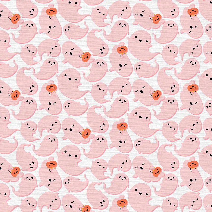 Quilting Fabric - Pink Ghosts On White from Mystical Manor by PBS Fabrics 12024689