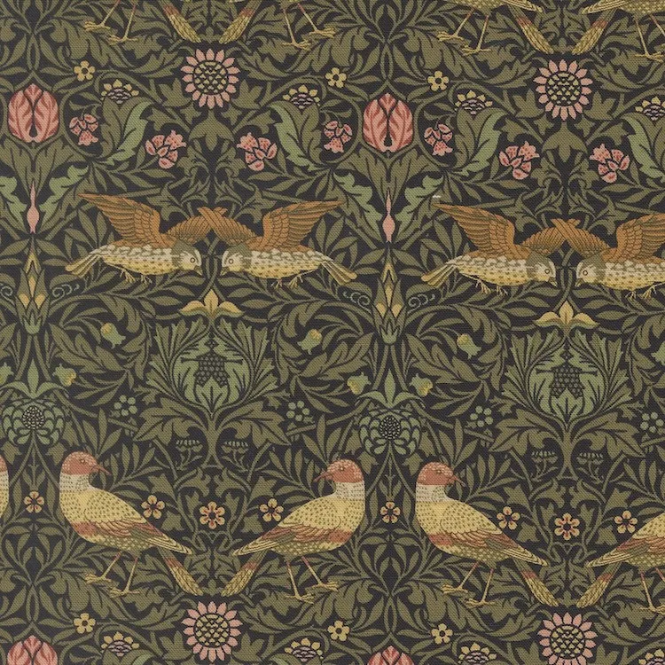 Quilting Fabric - Birds and Leaves on Black from Morris Muse by Barbara Brackman for Moda 13381 16