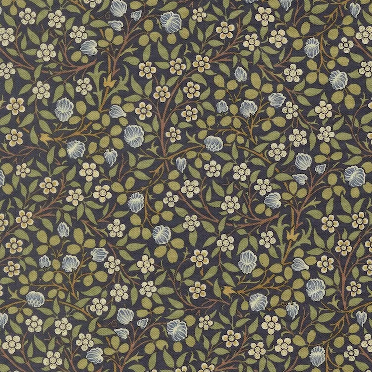 Quilting Fabric - Floral Branches on Dark Navy Blue from Morris Muse by Barbara Brackman for Moda 13385 14