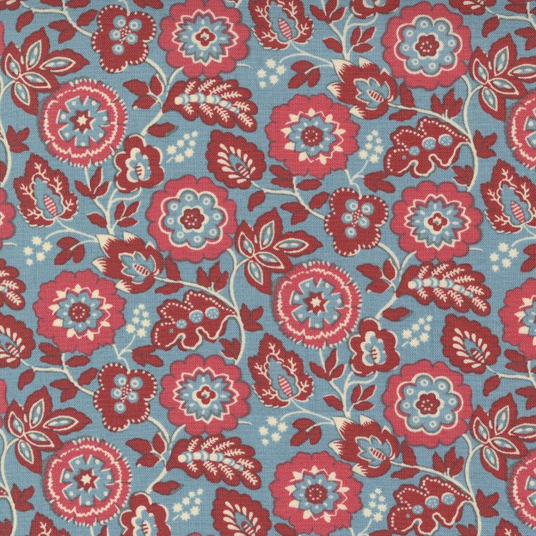 Quilting Fabric - Floral on Blue from La Vie Boheme by French General for Moda 13903 12
