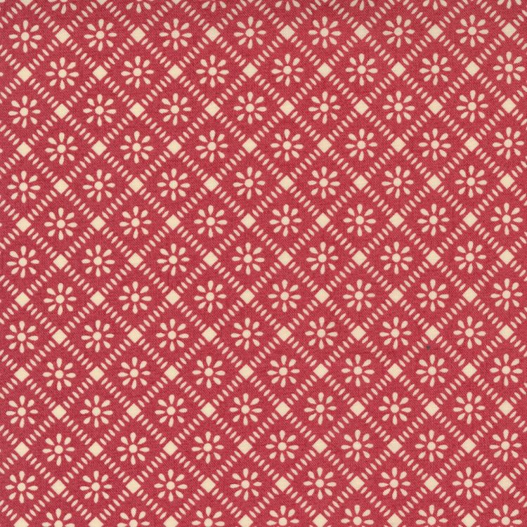Quilting Fabric - Flower Grid on Red from La Vie Boheme by French General for Moda 13905 11