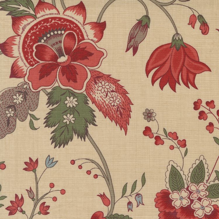 Quilting Fabric - Large Floral on Beige from Bonheur De Jour by French General for Moda 13910 14