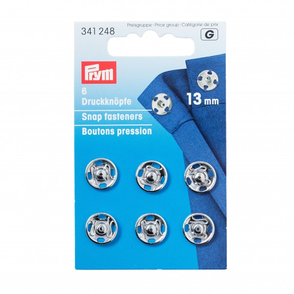 Snap Fasteners - 13mm Sew-On in Silver by Prym 341 248