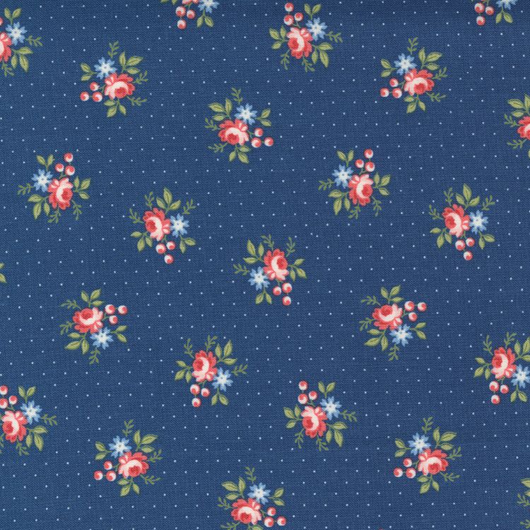 Quilting Fabric - Floral Pin Dot on Navy Blue from Belle Isle by Minnick & Simpson for Moda 14925 15