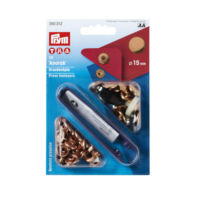 Anorak Snap Fasteners - 15mm in Bright Copper by Prym 390 312
