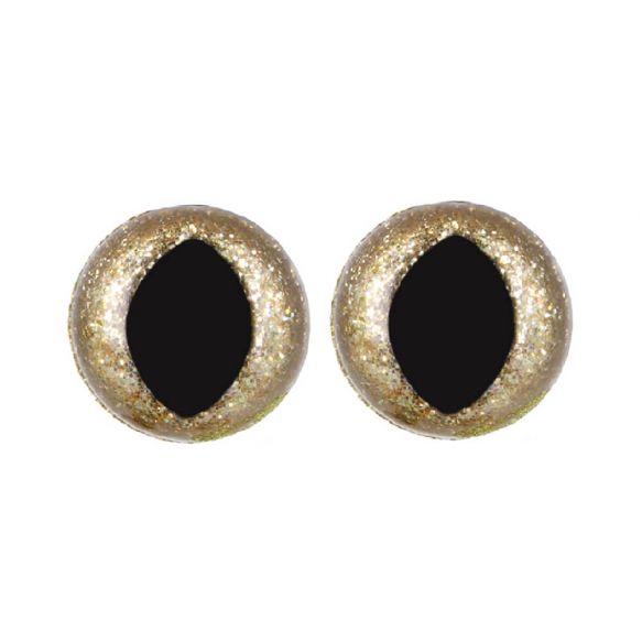 15mm Sparkly Gold Cat Safety Eyes for Doll and Toy Making - Sold per Pair 