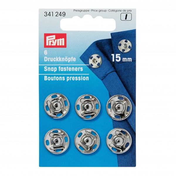 Snap Fasteners - 15mm Sew-On in Silver by Prym 341 249 